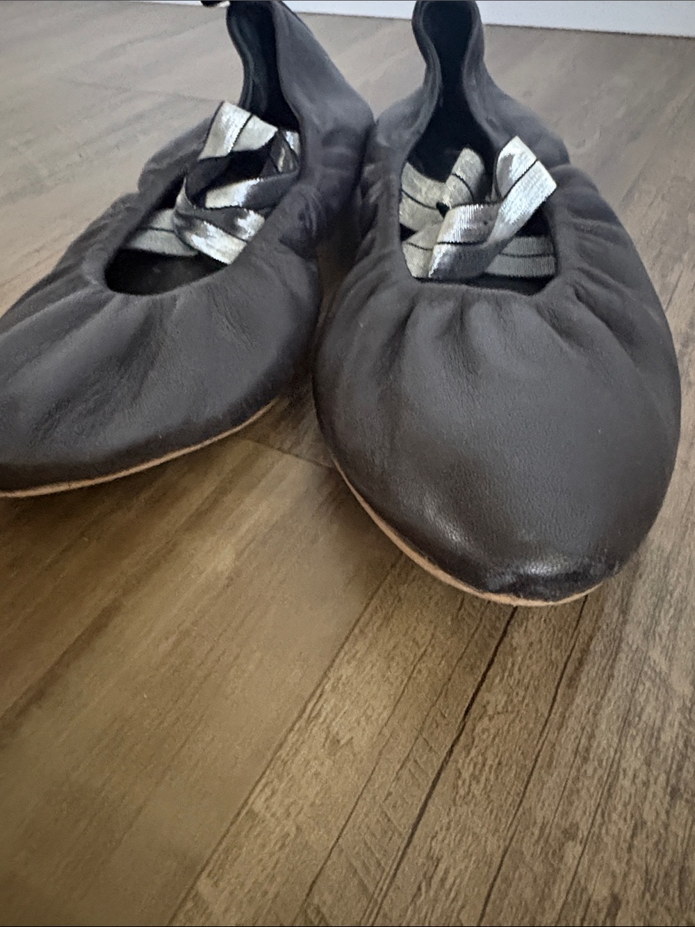 Free People Black Leather Pointed Ballet Flats with Metallic Straps - Picture 9 of 10